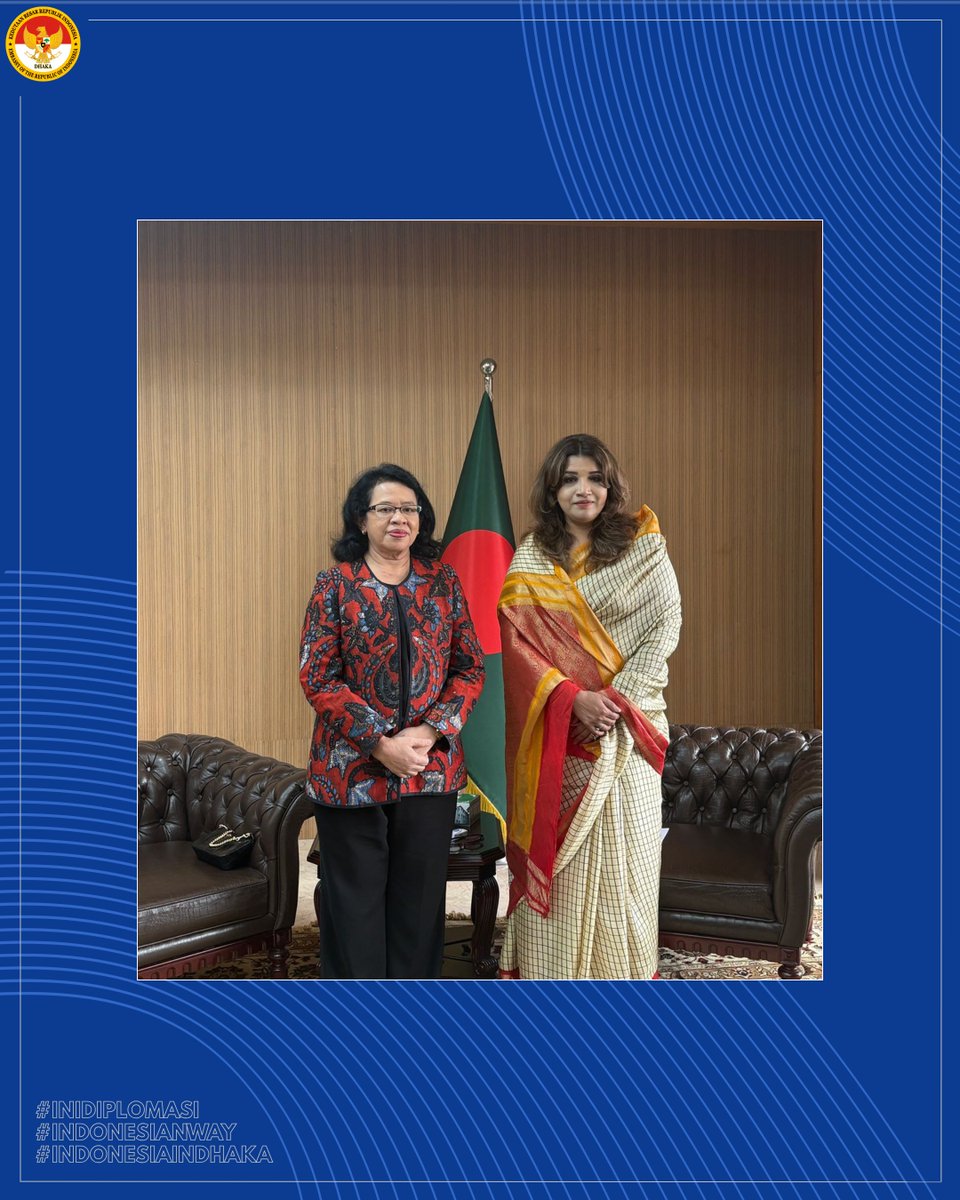 IndonesiaDhaka's tweet image. Ambassador Listyowati conveyed Indonesia’s strong commitment to continue expanding cooperation with Bangladesh across various sectors, including economic and development cooperation, people-to-people exchanges, and capacity building.

#IndonesiainDhaka
#KBRIDhaka
#CourtesyCall