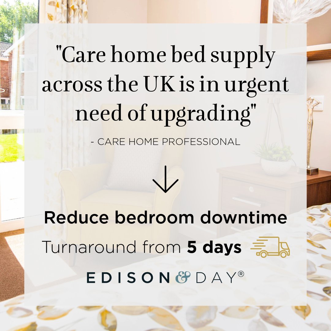 Edisonandday's tweet photo. Pressure on UK care home capacity is continuing to grow.

Our made-to-order furniture and soft furnishings can be produced in as little as **5 days**, helping homes return bedrooms to service sooner.

📞 01722 342622 | 📨 hello@edisonday.co.uk https://t.co/TUmIR39MOS