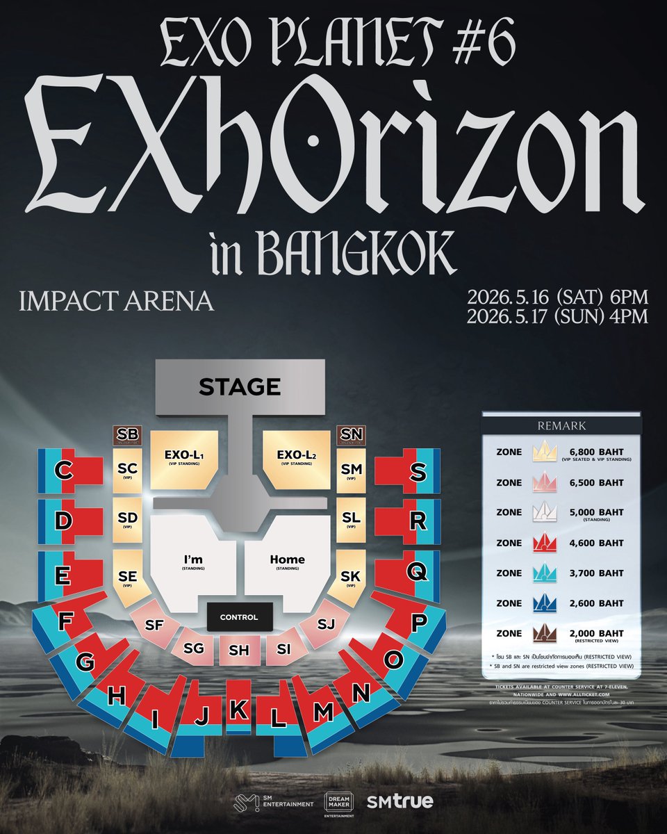 ผังคอนออกแล้ว บัตรหลุมจาก 4,800 สู่ 6,800 ดอยเกือบ 5 พันเลย แพงมากคุณพี่ ㅠㅠ

 #EXhOrizon_in_bangkok