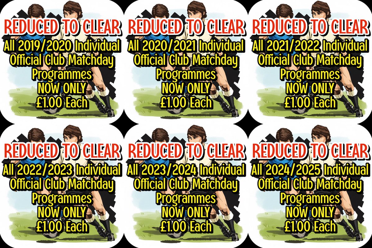 MDFootyProgs's tweet photo. REDUCED TO CLEAR, All individuals official club 2019/20, 2020/21, 2021/2022, 2022/23, 2023/24 & 2024/25 season #MatchdayProgrammes are now only £1.00 each plus postage at https://t.co/5jnnrLEowH
#FootballProgramme #MatchProgramme #PremierLeague #UCL #UEL #Championship https://t.co/Tf1y41ftrh