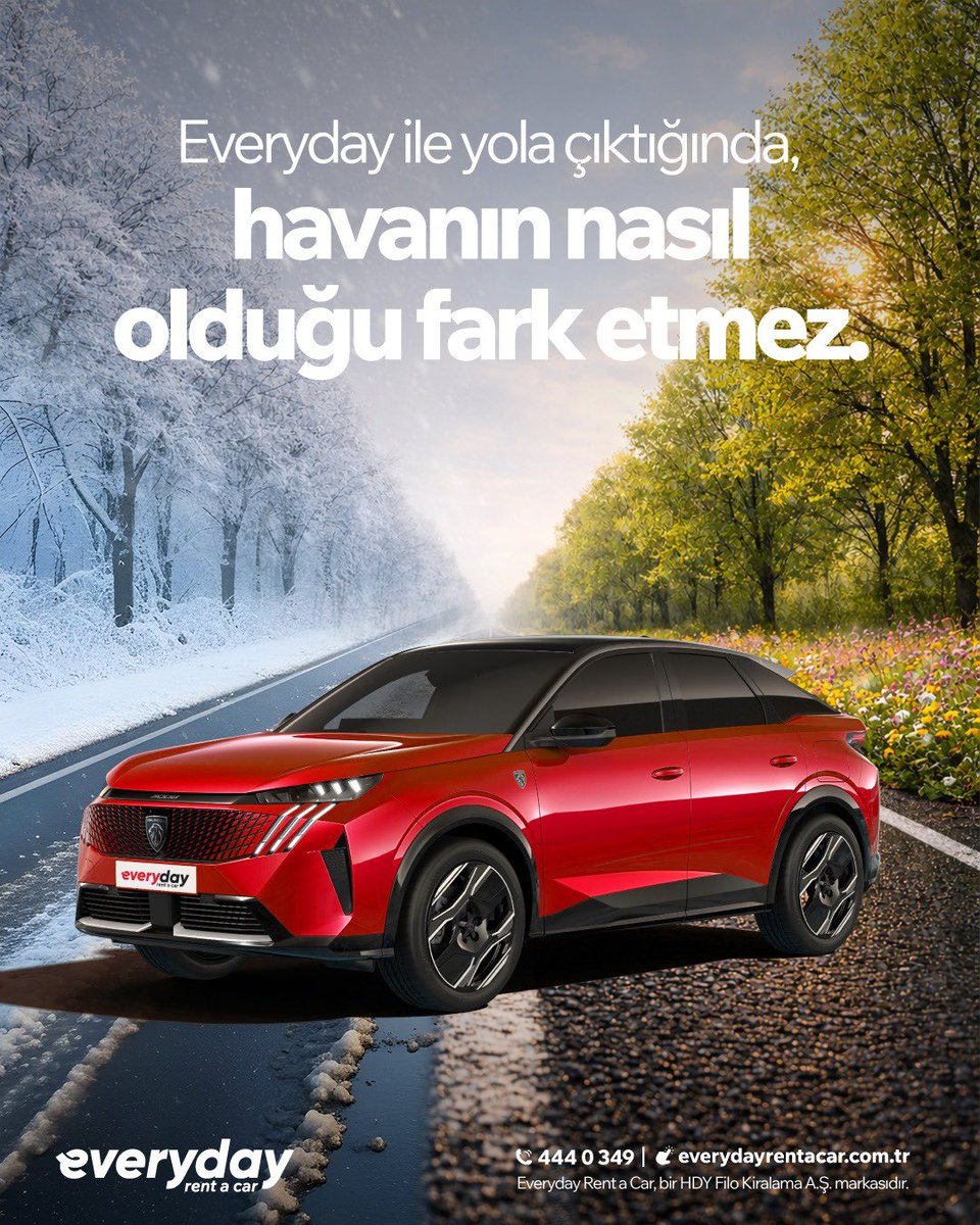 Hava bir açıyor, bir kapıyor; Mart yine yapacağını yapıyor. 
Ama #Everyday ile yola çıktığında, dışarıda ne olduğu fark etmez. İster güneşin tadını çıkar, ister yağmuru sıcak koltuğunda izle. 

📞 444 0 349
🌐 everydayrentacar.com.tr 

#EverydayRentaCar #Everyday #AraçKiralama
