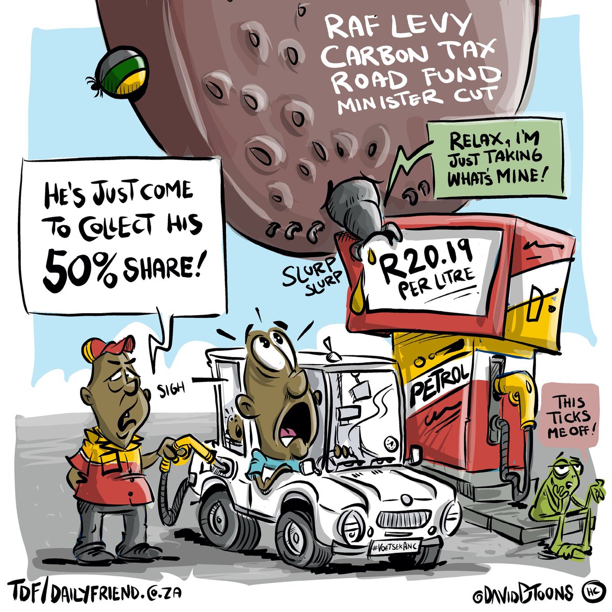 Half your petrol price doesn’t even leave the pump… it goes straight to the biggest bloodsucker in SA.

<a href="/DailyFriendSA/">Daily Friend</a>