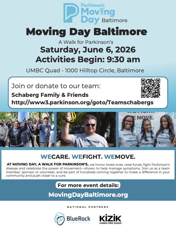 LSchaberg's tweet image. The @ParkinsonDotOrg provides a lot of resources. Our family has created a team for Moving Day walk in Baltimore. Please consider a donation. Please share with others you know. Even small amounts help. #parkinsons #beatparkinsons #move4pd #yopd #parkinsonsfoundation