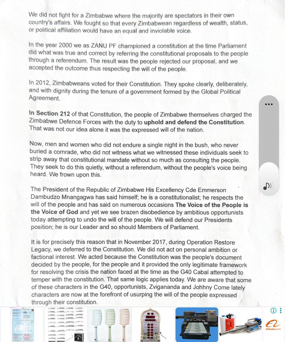 A group of Retired Army Generals, represented by Retired Air Marshal Henry Muchena have written to Parliament imploring the legislative body to submit Constitutional Amendment Bill No. 3 of 2026 to a Referendum. 

Drawing from the history of Zanu-PF,  the Retired Generals
