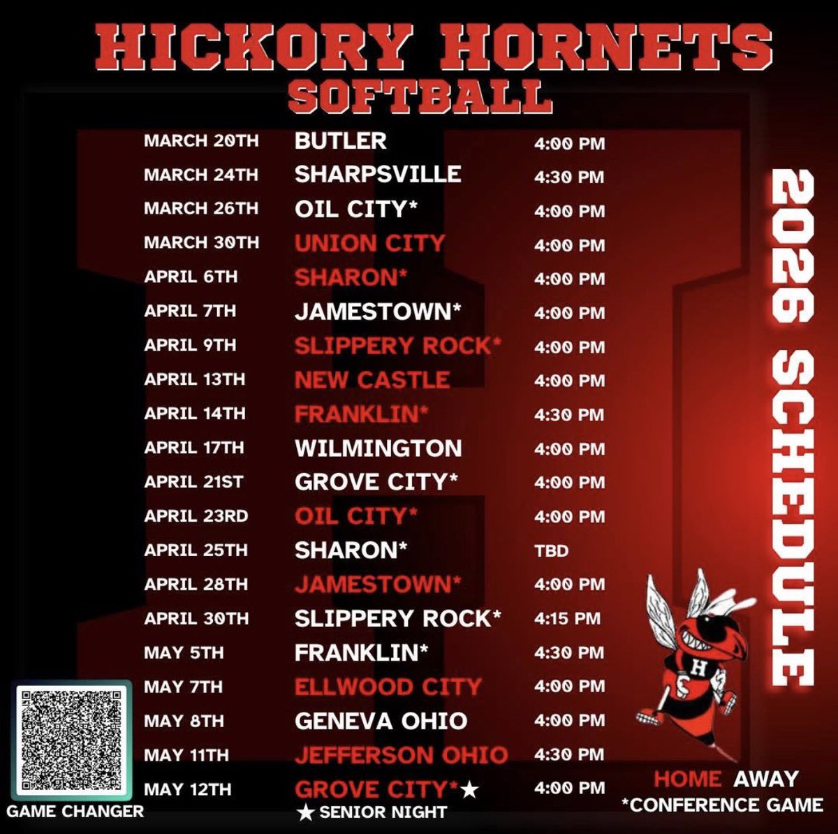 HickorySoftball's tweet photo. 2026 Hickory Hornets Softball Schedule 

🥎Make sure to follow our new Instagram @hickoryhornetssoftball for upcoming games, updates, and news!
🔴Save, share and mark your calendars so you can come out and support the Hornets! https://t.co/c3HEjmI4Q1