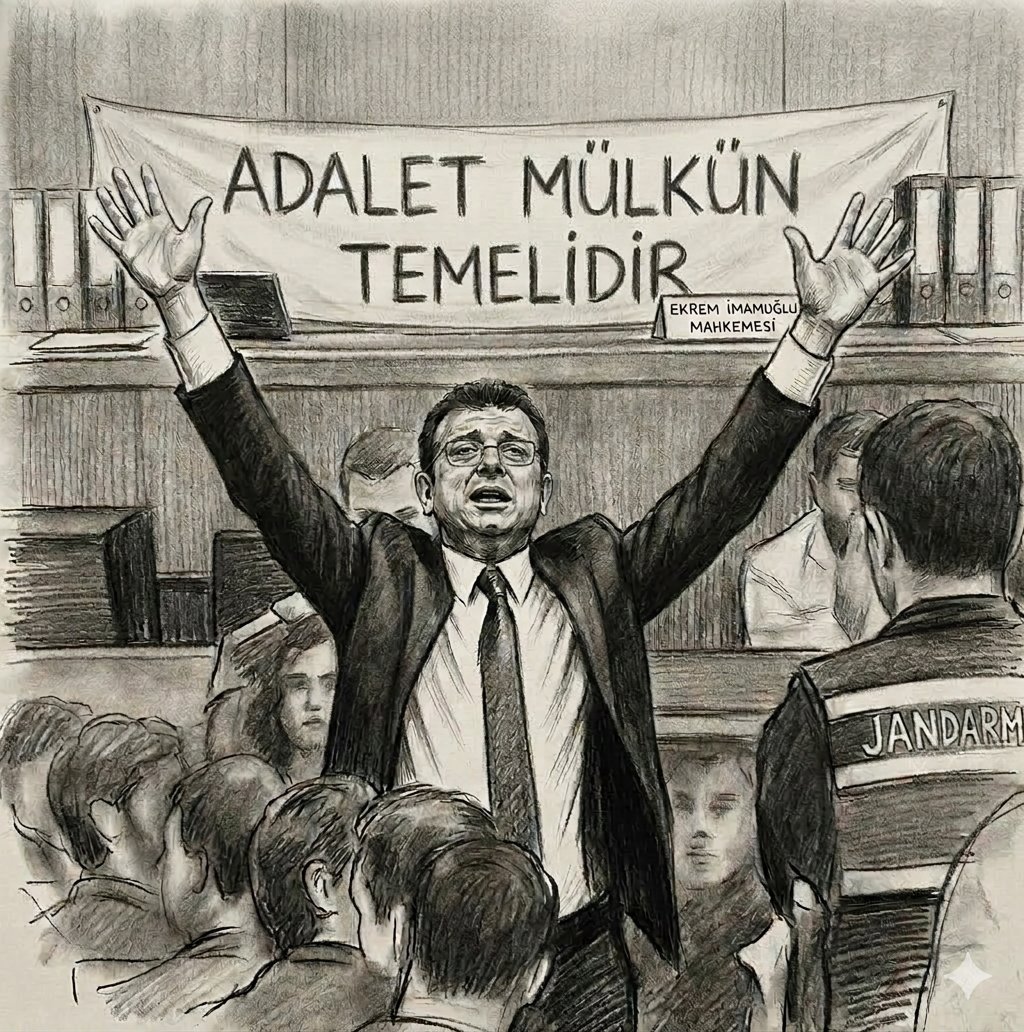 imamogluhaberr's tweet photo. Ekrem İmamoğlu mahkemede izleyicilere el sallarken… Çizer o güçlü anı kalemiyle ölümsüzleştirdi! https://t.co/gHsEqMMw2o