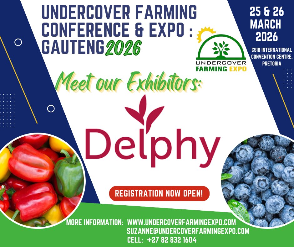 UCF_EXPO's tweet photo. Excited to welcome Delphy to the 20th Gauteng Undercover Farming Expo!📍 CSIR, Pretoria | 25–26 March 2026 - Discover tech, solutions &amp; network with agri leaders. https://t.co/O3Q4xBnoFO #UndercoverFarming #AgriBusiness #Horticulture https://t.co/SOKxOJgu8J