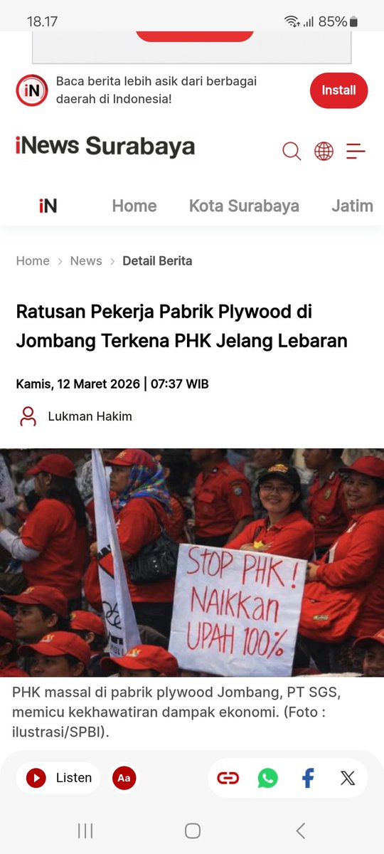 pdapost's tweet photo. periode Februari hingga Maret 2026 sekitar 200 pekerja terkena PHK.
“Kondisi ini merupakan gelombang kedua. Sebelumnya sekitar 150 pekerja telah diberhentikan sejak tahun 2025. @KhofifahIP @beritajatimidn @dprdjawatimur @dprdprovjatim @KemensetnegRI @Fraksi_PAN @pkbjombang #cnn https://t.co/1IGtM1lNg6