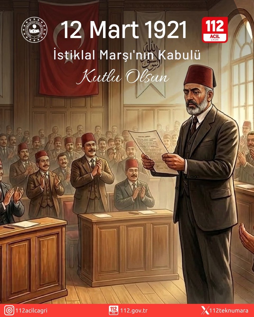 İstiklâl Marşı’nın kabulünün yıl dönümünde, Millî Şairimiz Mehmet Âkif Ersoy’u rahmet ve minnetle anıyoruz.
Ruhu şad, mekânı cennet olsun. 🇹🇷
<a href="/112teknumara/">112 Acil Çağrı Merkezleri</a> <a href="/112teknumara/">112 Acil Çağrı Merkezleri</a>