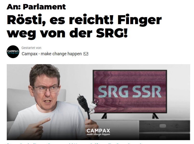 Bundesrat Albert Rösti benimmt sich, als hätte die Bevölkerung die Anti-SRG-Initiative angenommen.

Bitte unterschreiben! 

act.campax.org/petitions/roes…