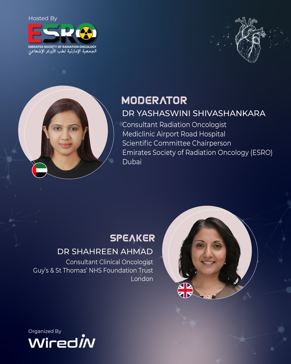 EmiratesRO's tweet photo. Join the next ESRO RAISE Webinar

Cardiac SABR: Principles, MDT Workflow &amp; Future Directions

🗓 15 Apr 2026
⏰ 7:30 PM UAE (GMT+4)
Featuring Dr Shahreen Ahmad, moderated by Dr Yashaswini Shivashankara.

🔗 Register:
 https://t.co/AXS4cNFzNR

#RAISE #RadiationOncology #ESRO https://t.co/lqNh2BwMZF