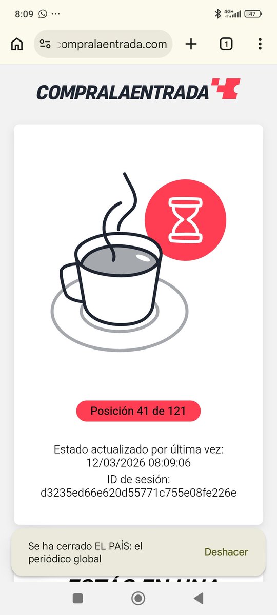 QuiqueCarrilloG's tweet photo. @Compralaentrada Desde las 7 de la mañana esperando, a las 8h abrís la cola, llego y me sacáis, intento recuperar toda la mañana con mi ID y ha sido imposible... Como siempre lamentable https://t.co/3tcJaExg0M