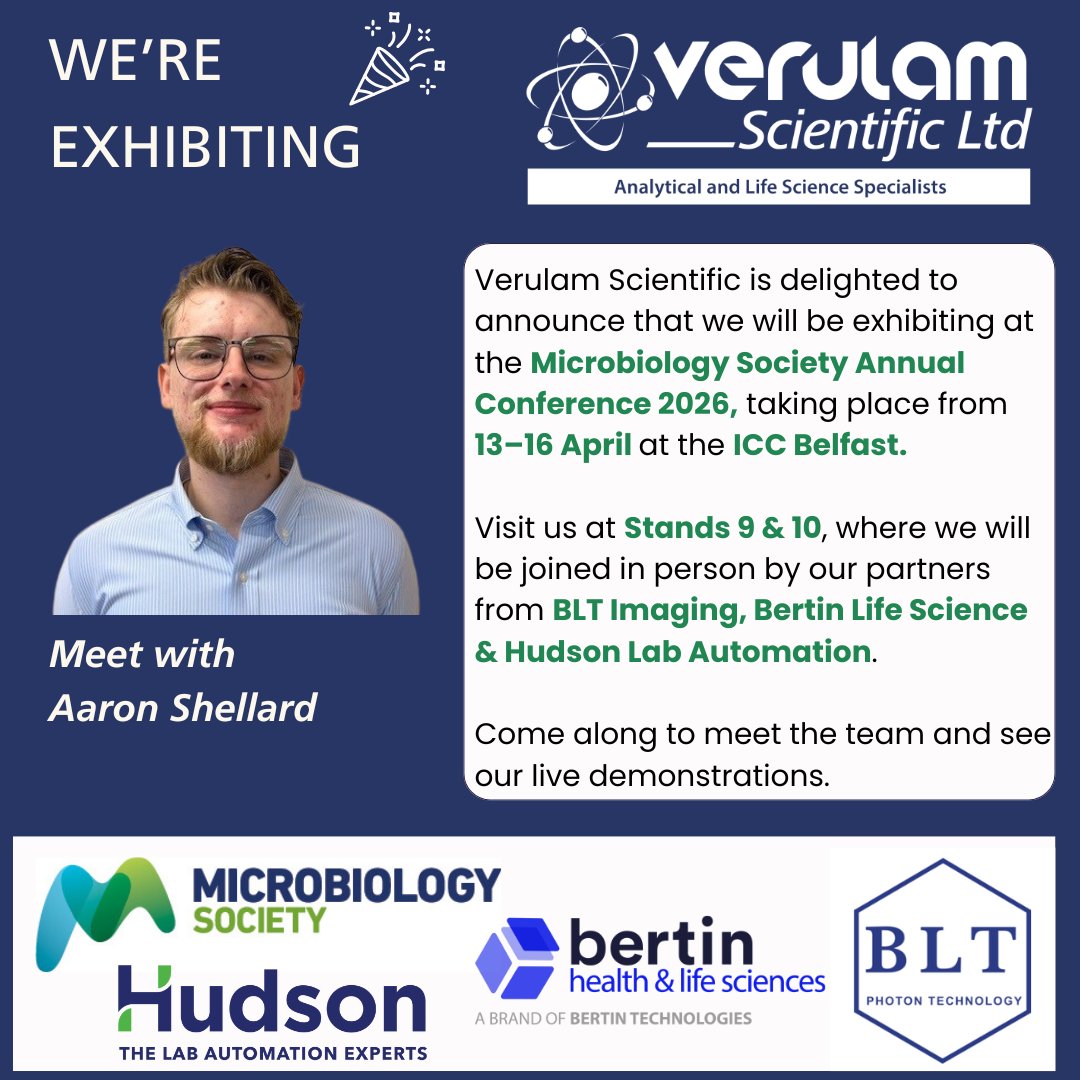 VerulamScienti1's tweet photo. Are you going to be there? Come and join us
#microbio26 @MicrobioSoc #VerulamScientific #BioLightTechnology #BertinLifeSciences #HudsonLabAutomation #BLTIMaging #LabAutomation #MicrobiologyResearch #EnvironmentalMonitoring https://t.co/4Vy17X9xJe