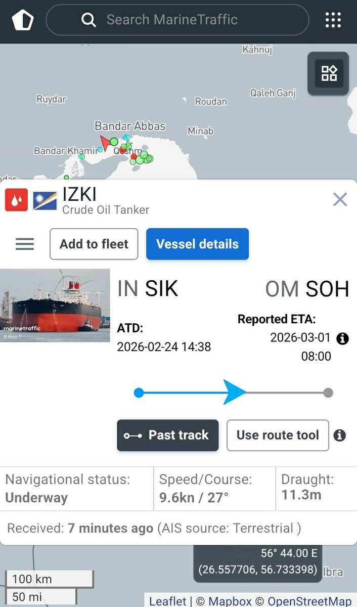 shuvankr's tweet photo. #FakeClaim..
Proof is in the Pudding..
And the Pudding is :
Marshall Island Flagged oil Tanker #Izki on an Indian Consignment wanted to Go to #Sohar in Oman ..
Crossing #Hormuz
Returned back.. immediately or apprehended. https://t.co/86Gf1Tvw6N