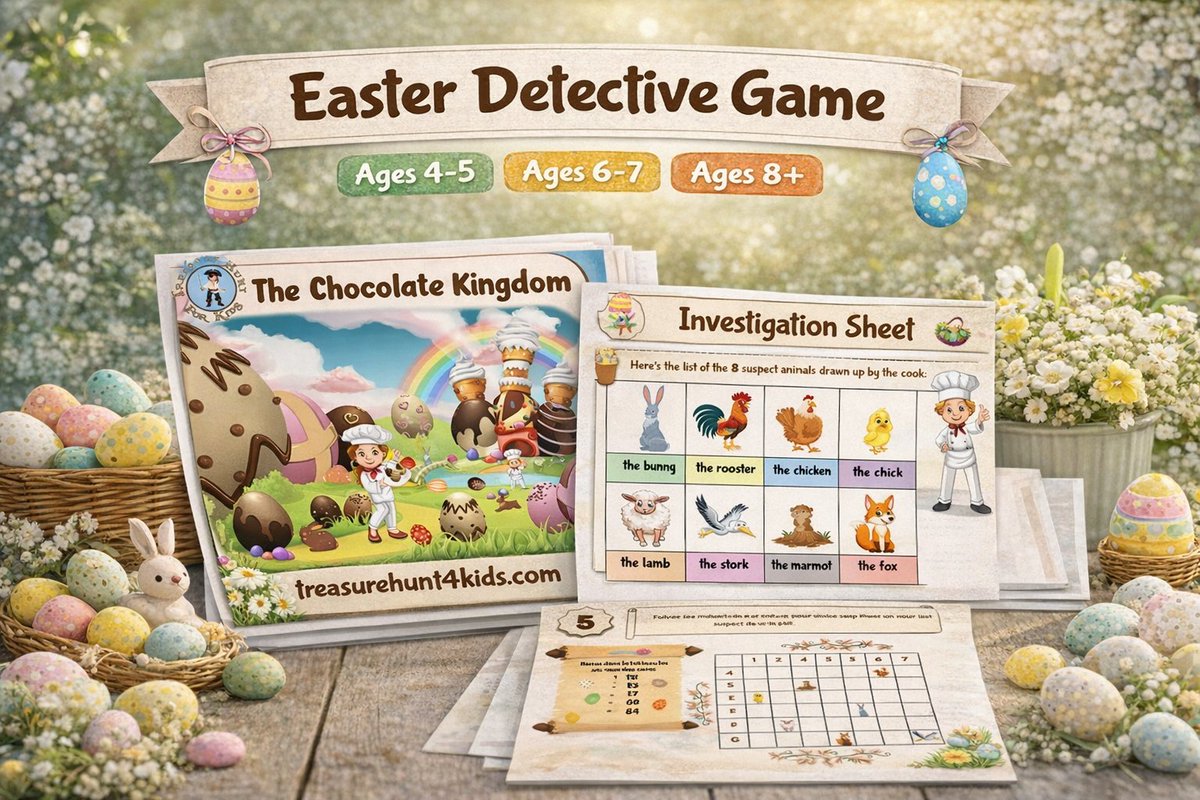 🐣 A mystery in the Chocolate Kingdom…

The secret Easter recipe has disappeared 🍫

Kids must solve puzzles, follow clues, and uncover the culprit before Easter!

🧩 printable game
📄 ready to play
👧 ages 4-5 | 6-7 | 8+

👉 treasurehunt4kids.com

#easter #kidsgame