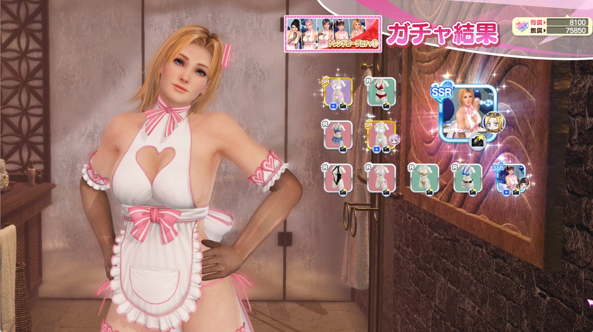 この水着は大好きだけど、欲しいキャラには行き渡っているので物欲はかなり低め。そのお陰かなんと２枚抜き😅 #DOAXVV