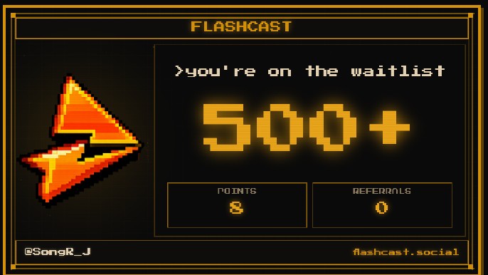 SongR_J's tweet photo. My Flashcast Social waitlist position is: 500++ https://t.co/Fz6OQCKK0r