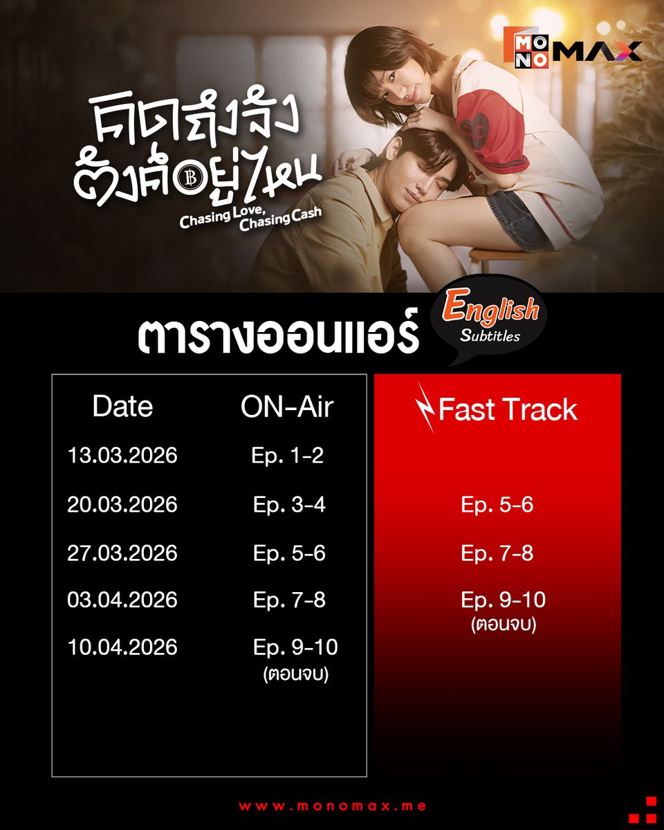 ตารางออนแอร์ซีรีส์ไทย "คิดถึงจัง ตังค์อยู่ไหน (Chasing Love, Chasing Cash)"

🔐 ปลดล็อก 2 ตอนใหม่ได้ก่อนใครไปกับ Fast Track ⚡️ ในราคา 9 บาท/ตอน เท่านั้น! ติดตามรายละเอียด Fast Track เพิ่มเติมได้ที่ 👉🏻 bit.ly/46buSmM

#คิดถึงจังตังค์อยู่ไหน (Chasing Love, Chasing Cash) 💸