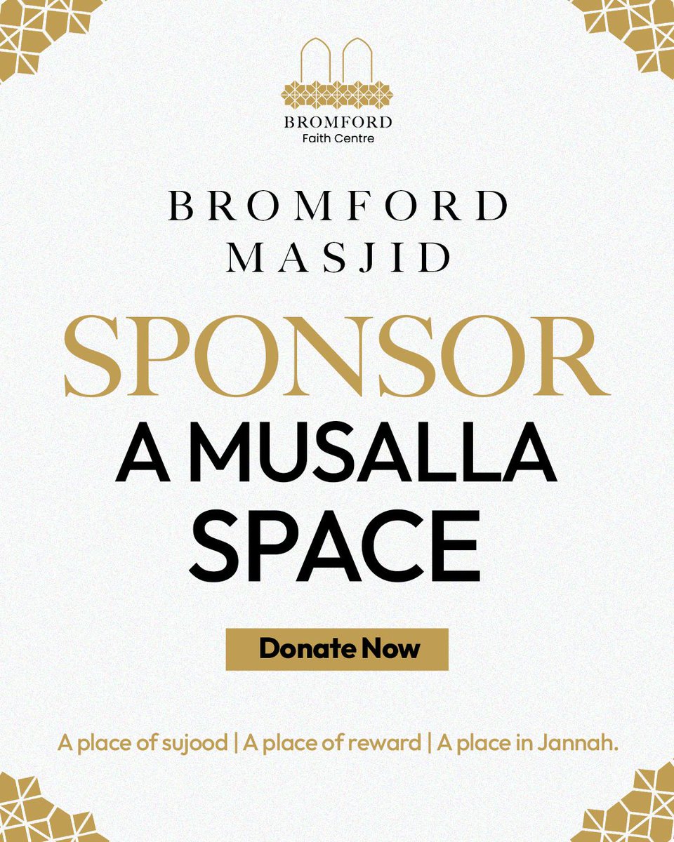 GreenLaneMasjid's tweet image. Be a part of Green Lane Masjid's first satellite masjid Bromford Faith Centre.

For £350, you can #sponsor a musalla space in the house of Allah.

- Every prayer.
- Every sajdah.
- Every Ramadan.

The reward continues.

#Sponsor your musalla space today.

fundraise.bromfordfaith.org/sadaqah-donati…