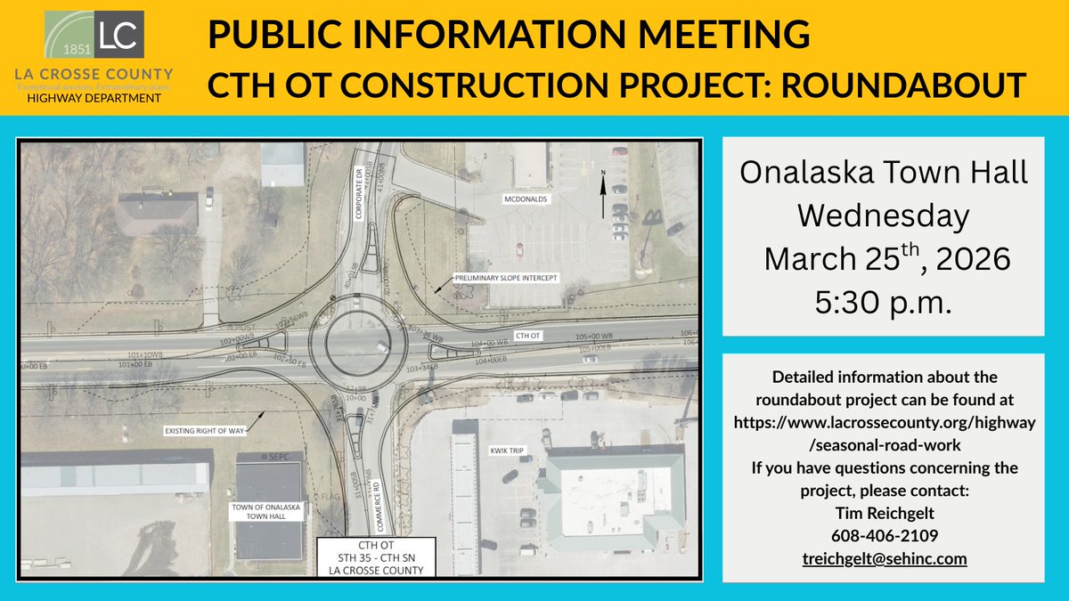lsectyhighway's tweet photo. The public is invited to an information meeting about the CTH OT roundabout construction. https://t.co/eSXKFHmxxr