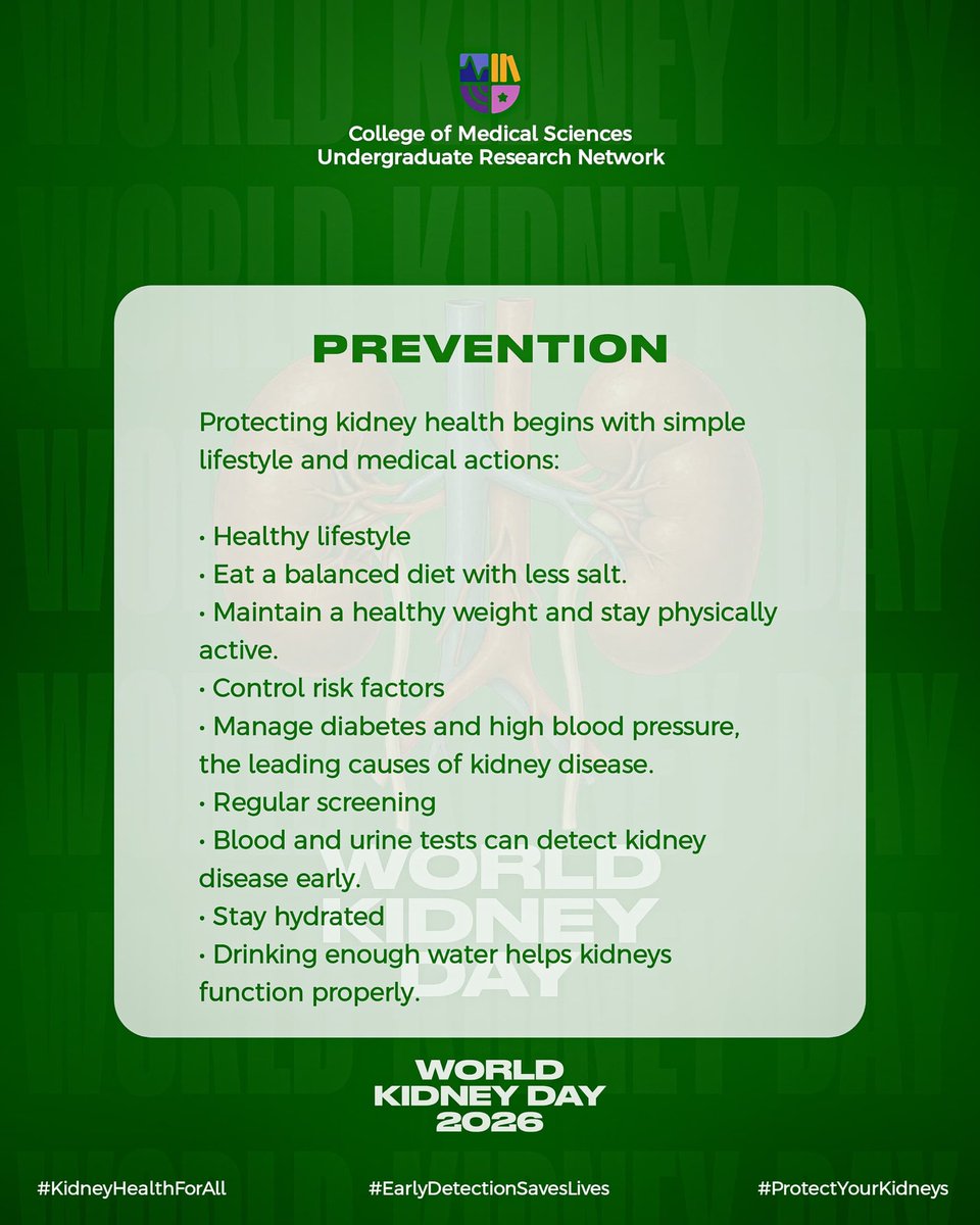 comsurn_benin's tweet photo. Kidney disease affects 1 in 10 people worldwide. Many cases progress silently until it’s too late. 

Early testing, prevention, and care can save lives. 

Protect your kidneys and protect the planet. 🌍💧
#WorldKidneyDay #KidneyHealthForAll #KidneyAwareness https://t.co/dQ7cMHsTJW