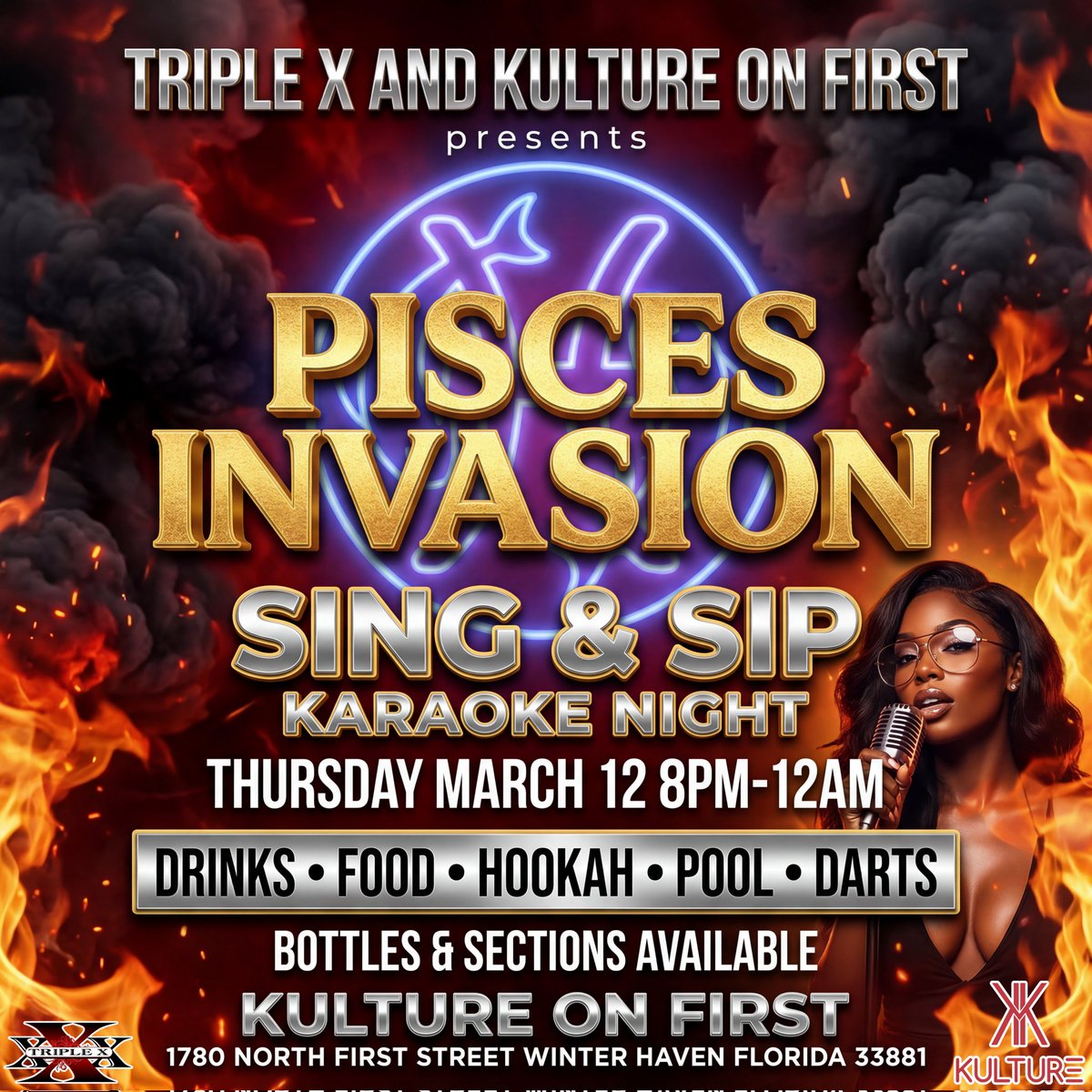 ALL MY PISCES ♓ CHECK IN!
TONIGHT, WE DO IT FOR YALL!!! 
#PiscesIvansion #SingAndSip Karaoke Night
@kultureon1st. Celebrate Your Birthday With Us!
BOOK Your Bottles &amp; Sections Now! 🗣️
#WeSupplyDopeVibes 🎶 🎤 <a href="/highlight/">highlight</a>