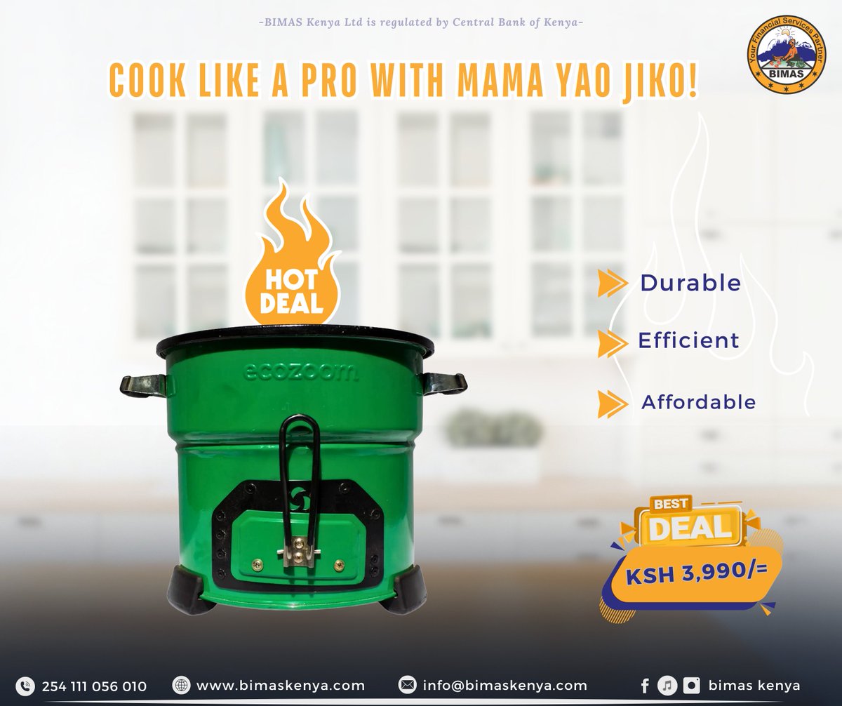 bimas_kenya's tweet image. Don’t let your kitchen slow you down!

Upgrade to the Mama Yao Jiko — strong, durable, and perfect for everyday Kenyan cooking. 
Now available at only Ksh 3,990/=

Visit your nearest Bimas branch today or call us and start cooking with confidence.

#BIMASMicrofinance #MamaYaoJiko