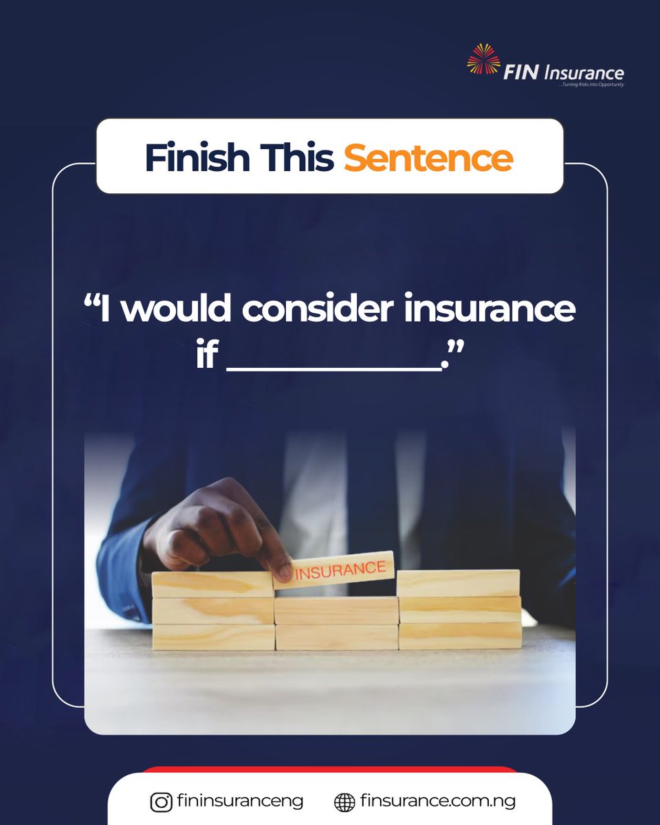 Fininsuranceng's tweet image. Let’s be honest for a moment…

What’s the one thing holding you back?
Price? Trust? Understanding how it works?

Drop your answer in the comments, we’d love to hear from you. 👇

#FINInsurance #insureanceforyou #financialprotection