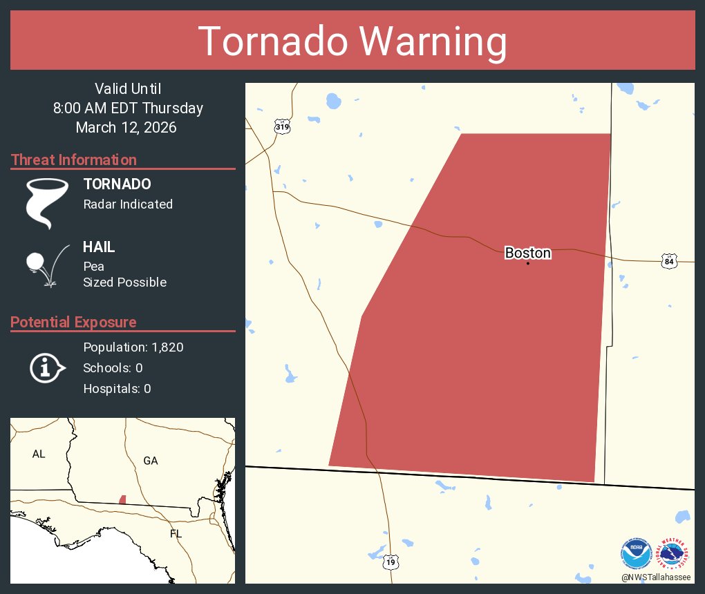 NWStornado: Tornado Warning continues for Boston GA until 8:00 AM EDT