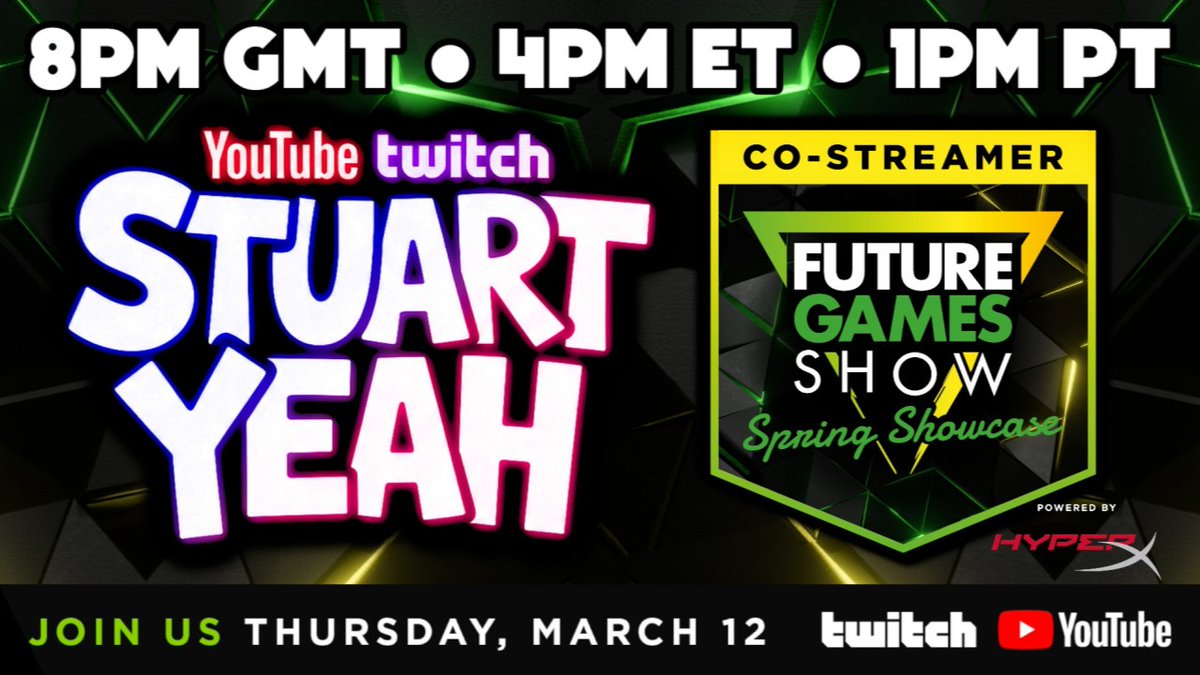 StuartYeah's tweet photo. IT'S TODAYYYYYYYYY

Happy Future Games Show Spring Showcase Day!!

💚💚💚💚💚💚💚

I'll be LIVE on 🟥 and 🟪 from 8PM GMT for the whole event!

Thank you @FutureGamesShow I cannot wait!!

#TheFutureGamesShow #SpringShowcase https://t.co/8keuT7a8su