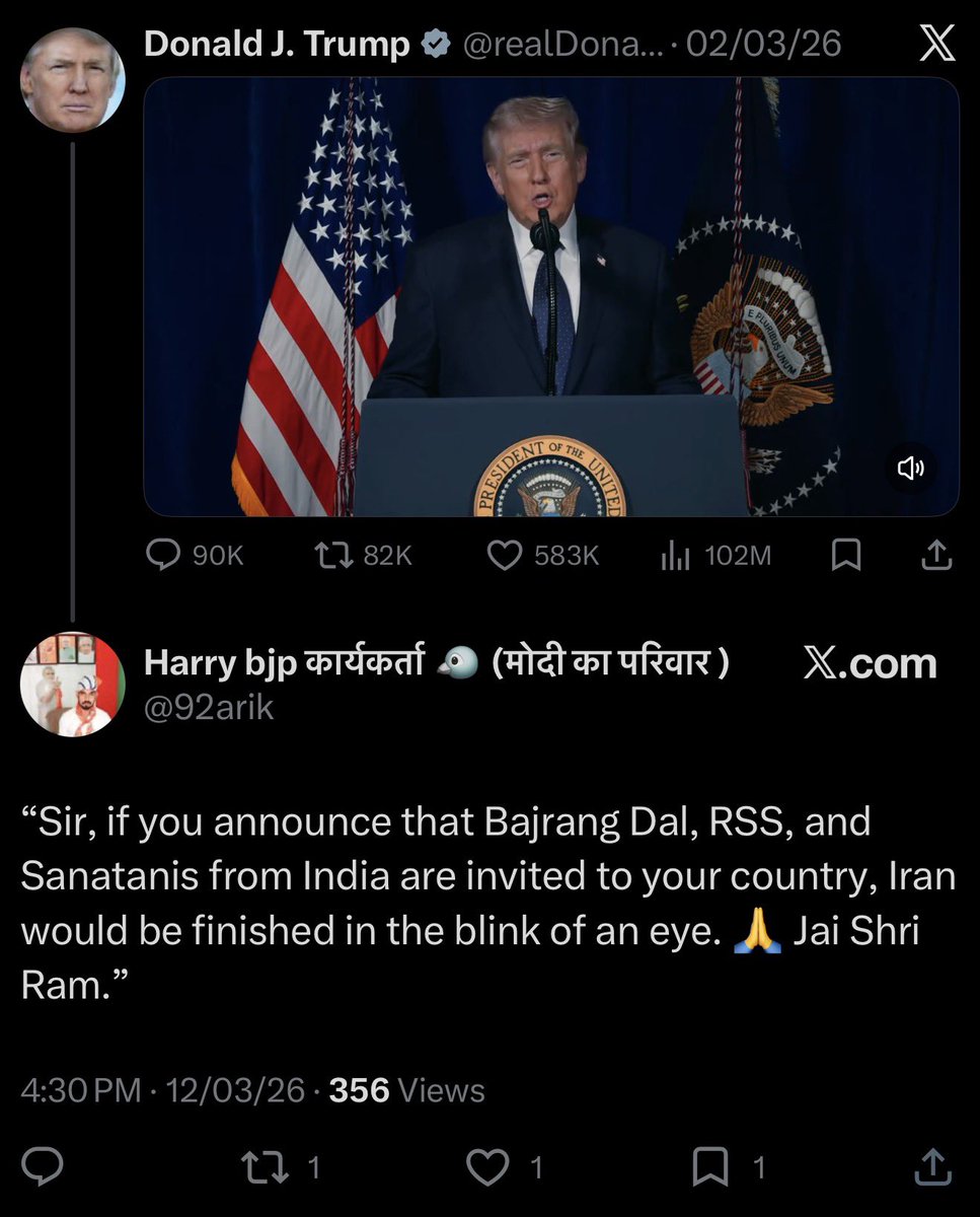 TARUNspeakss's tweet photo. Americans : We don’t support Trump &amp; Israel in this war

Le Hariom from UP, India : https://t.co/6O09SbPsMo