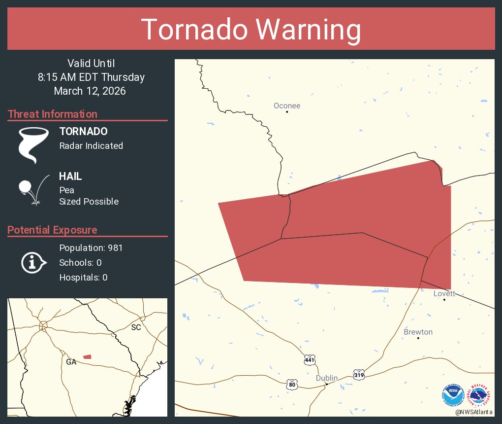 NWStornado: Tornado Warning including Johnson County, GA, Laurens County, GA, Wilkinson County, GA until 8:15 AM EDT