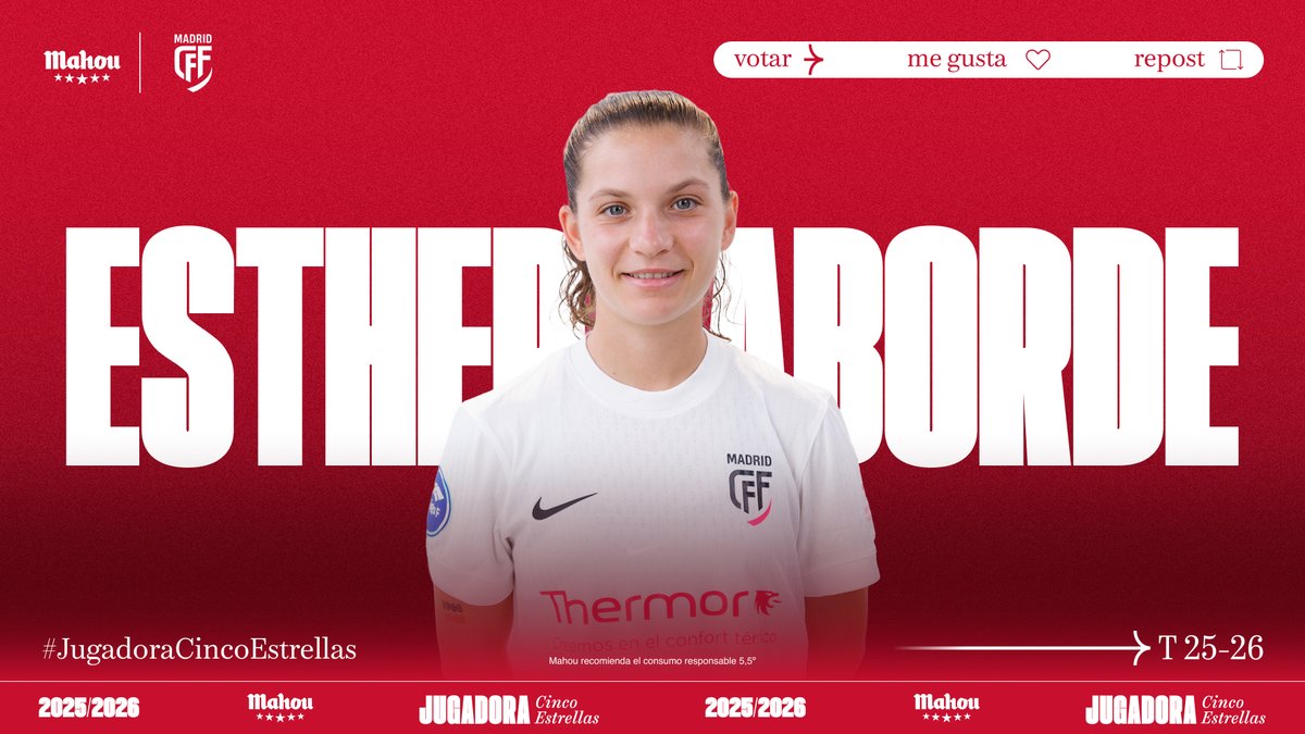 futbolmahou's tweet photo. RT o MG si crees que Esther Laborde ha sido la #JugadoraCincoEstrellas del @MadridCFF en febrero. (4/5) https://t.co/OqAMr9wKE1
