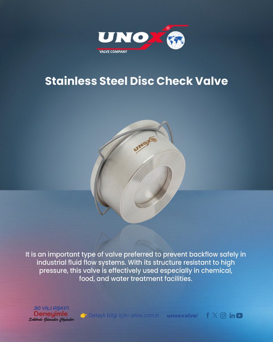 unoxvalve's tweet image. Paslanmaz Disko Çekvalf
Endüstriyel sıvı akış sistemlerinde güvenli geri akışı önlemek için tercih edilen önemli bir valf türüdür.
#CheckValve #PaslanmazÇekvalf #IndustrialValves #FlowControl #Unox