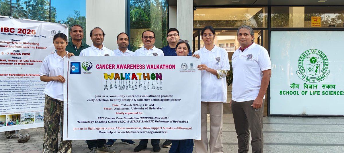 BiobankF's tweet photo. Glimpses of BBIFCC Walkathon held on 7 March at University of Hyderabad. What an inspiring day of steps, smiles &amp; solidarity! Let’s keep moving forward — one step at a time, toward a healthier and stronger tomorrow. 
#Walkathon2026 #HealthyCommunity #StrongerWithEveryStep https://t.co/h6kbwN6CC8