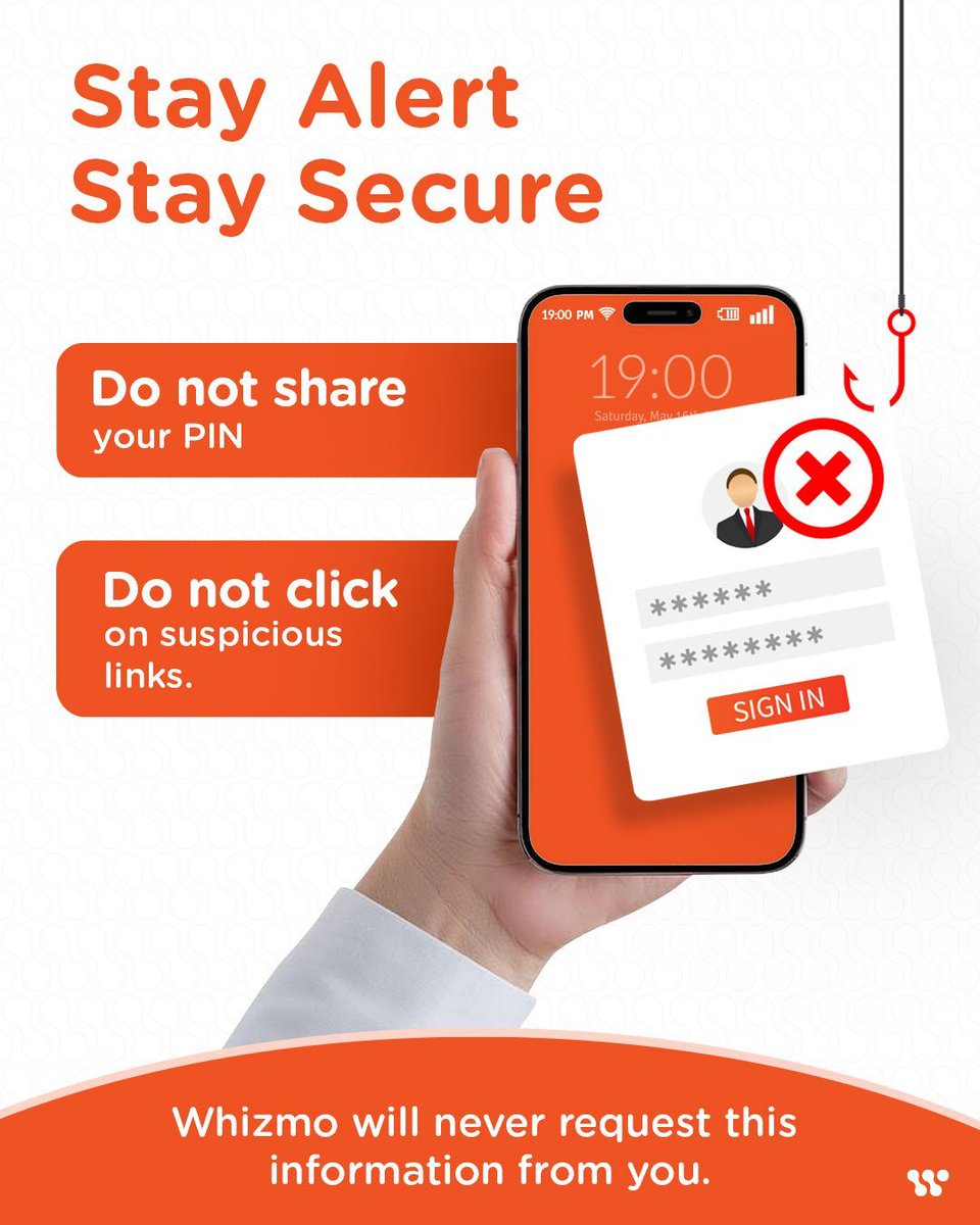 WhizmoUAE's tweet photo. Online scams and phishing attempts continue to grow, making it important to stay alert when using digital financial services.

Never share your PIN, passwords, or any confidential account information with anyone. 

#StayAlertStaySecure #WhizmoUAE #DigitalSecurity #SafePayments https://t.co/KbHyvVu1zM