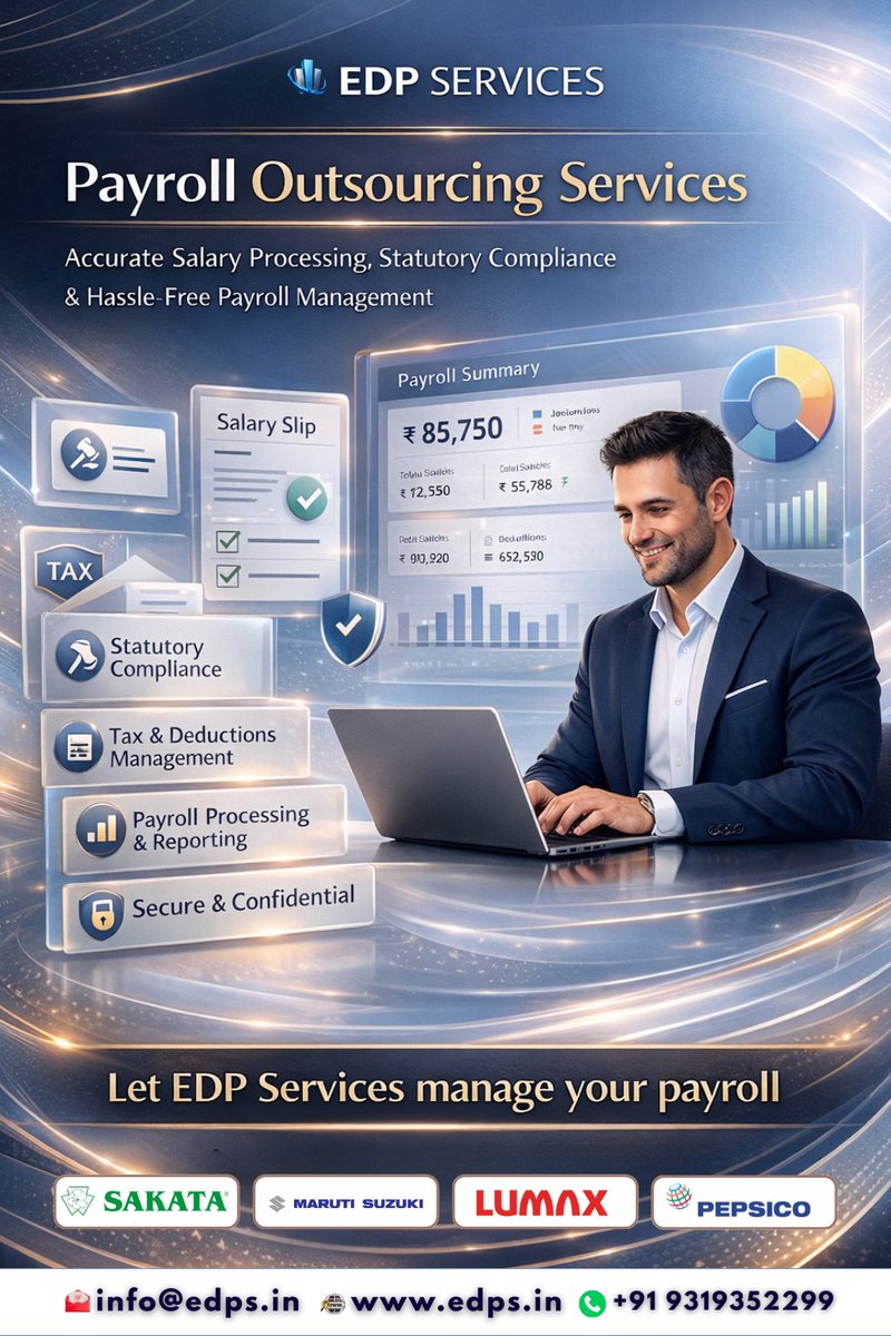 edpservicess's tweet photo. Streamline your business with EDP Services’ Payroll Outsourcing Solutions.
info@edps.in | https://t.co/xGqu9AY1Jv | +91 9319352299
#PayrollOutsourcing #PayrollServices #SalaryProcessing #StatutoryCompliance #TaxManagement #PayrollManagement https://t.co/231wPmp9S4