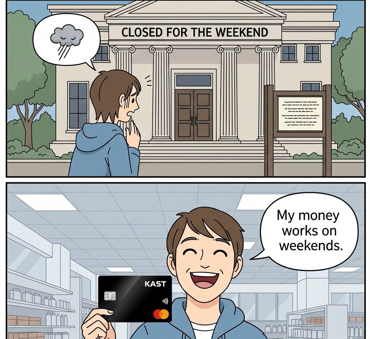 Optimus1X's tweet photo. With @KASTxyz my money works on weekends!!

Kast is essentially a bridge between your digital money (stablecoins) and the real world.

Usually, moving crypto to a bank to spend it takes ages, involves high fees, and banks are often closed when you actually need your money. https://t.co/zQYqdbs7Xg