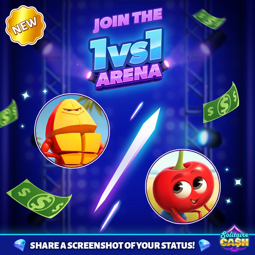 solitairecash's tweet photo. 1v1 mode has officially launched, bringing head-to-head action, bigger thrills, and a whole new way to win. โ๏ธ๐ฅ
Share a screenshot of your win in the comments. ๐
Then, hop back in and enter the Arena NOW. ๐ฅ >
https://t.co/s1nBVvfOqw
#solitairecash #cashwins https://t.co/yNYj5MPGPe