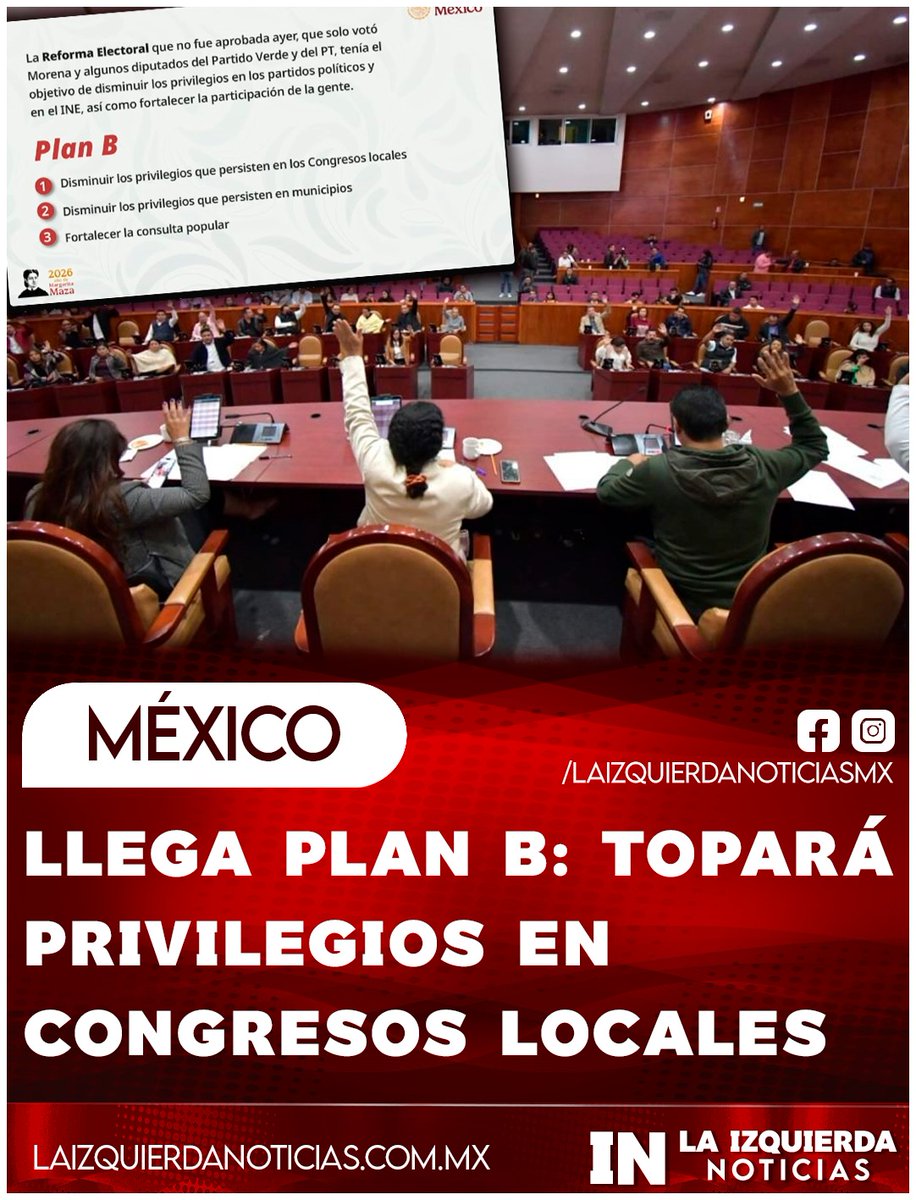 TIEMBLAN PRIANISTAS. El lunes llega al Congreso el Plan B de la reforma electoral:  Menos privilegios en congresos locales, menos privilegios en regidurías  y más poder a la consulta popular. El pueblo manda.