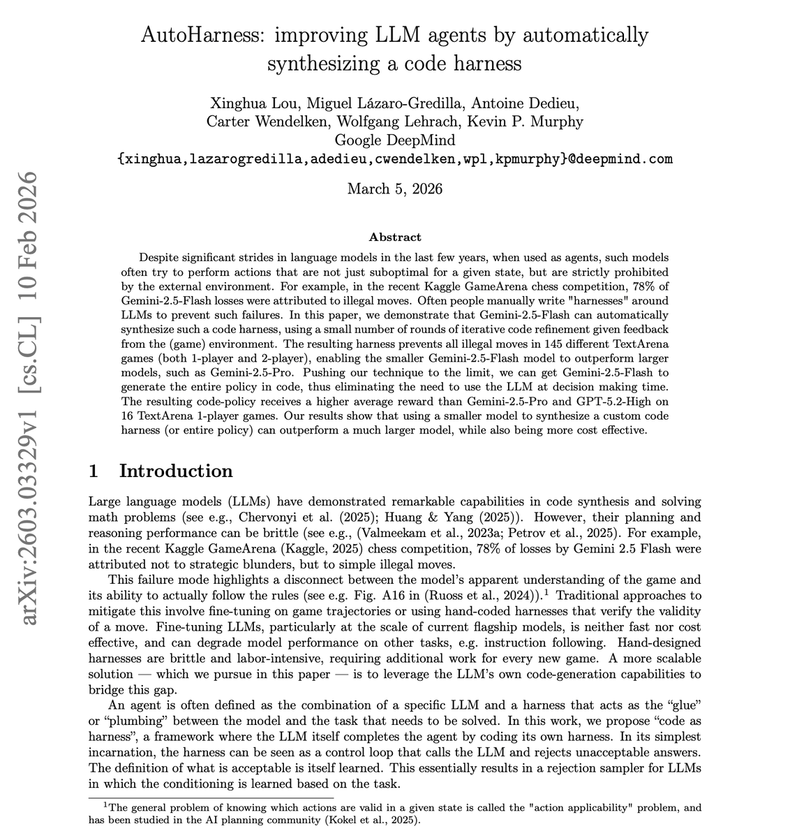 AutoHarness paper screenshot