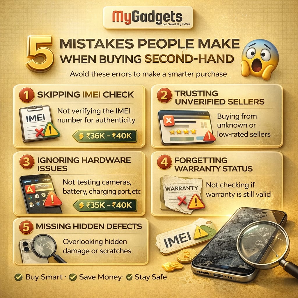 MyGadgetStores's tweet image. Buying a second-hand phone?
Avoid these 5 costly mistakes before you buy.
📱 Check IMEI
🔋 Test hardware
🛡 Verify warranty
👤 Buy from trusted sellers
Buy Smart. Save Money. Stay Safe.

#MyGadgets #TechTips #SecondHandPhone #SmartBuyer #MobileTips #TechIndia #UsedPhone #BuySmart