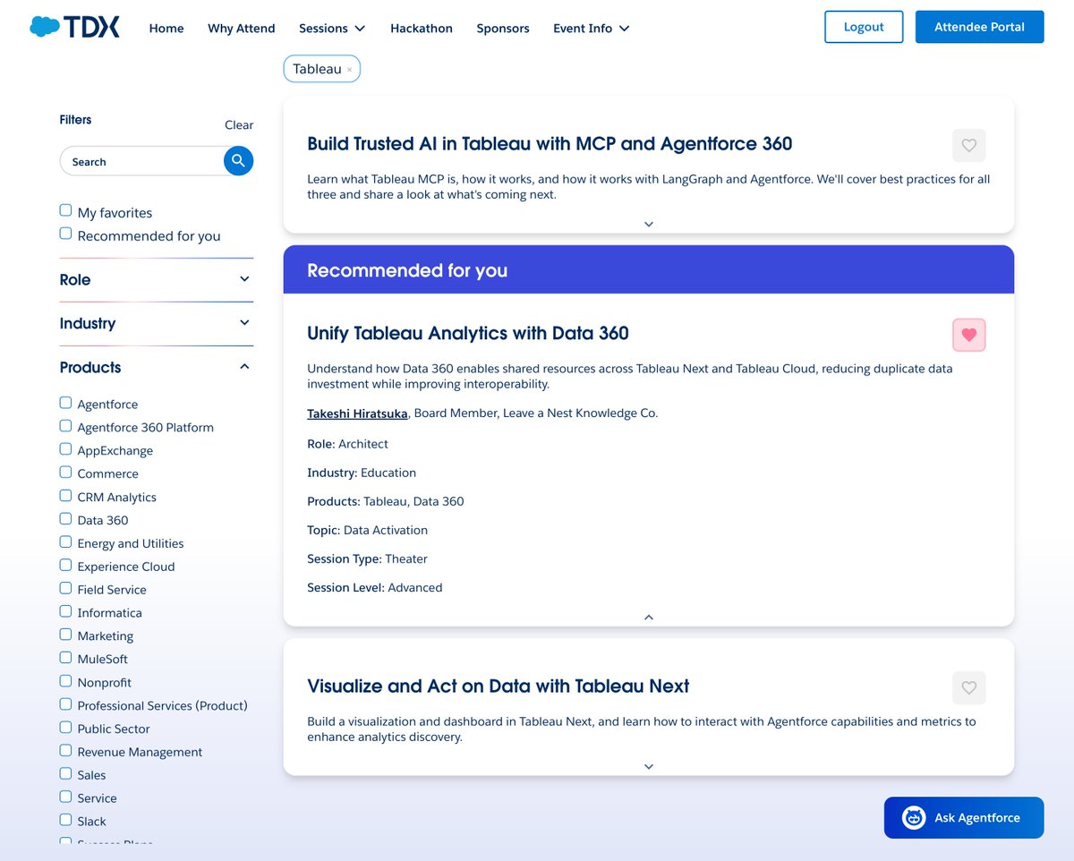 marreta27_jp's tweet image. 2026年4月に San Franciscoで開催される TDX 2026 でに "Unify Tableau Analytics with Data 360" というタイトルのセッションで登壇します！Data 360 を活用することで、 Tableau Next と Tableau Cloud or Server との相互運 用性を高めるというお話です。#Salesforce #TDX26 🧵👉