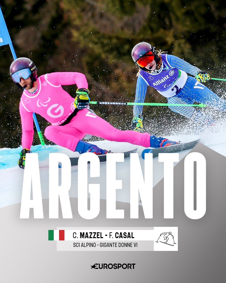 Eurosport_IT's tweet photo. 4️⃣ SU 4️⃣ PER CHIARA MAZZEL! 🥈🔥🇮🇹

Argento nel gigante femminile vision impaired e 4ª medaglia consecutiva in questi Giochi per una fantastica Chiara Mazzel.

Insieme alla guida Fabrizio Casal, l’Azzurra dà nuovamente spettacolo sull’Olympia delle Tofane, chiudendo alle spalle soltanto di Aigner. Medaglia numero 10 per l’Italia! 💙

#Paralympics #MilanoCortina2026 #Paralimpiadi