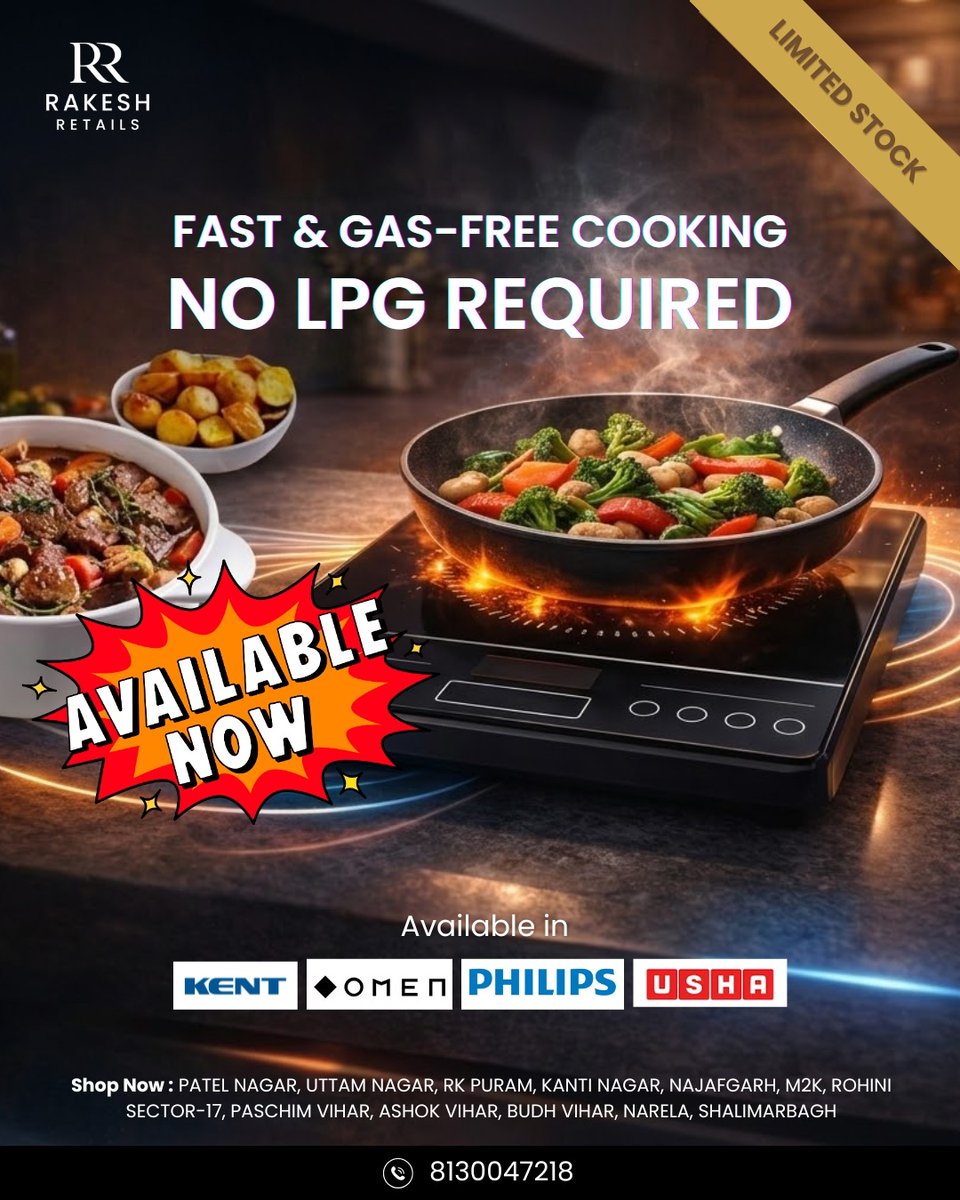 RohitYa29995863's tweet image. Cook smarter with gas-free induction cooking!
No LPG required.
Now available at Rakesh Retails from Kent, Omen, Philips &amp;amp; Usha.

📞 8130047218
#InductionCooktop #SmartKitchen #GasFreeCooking