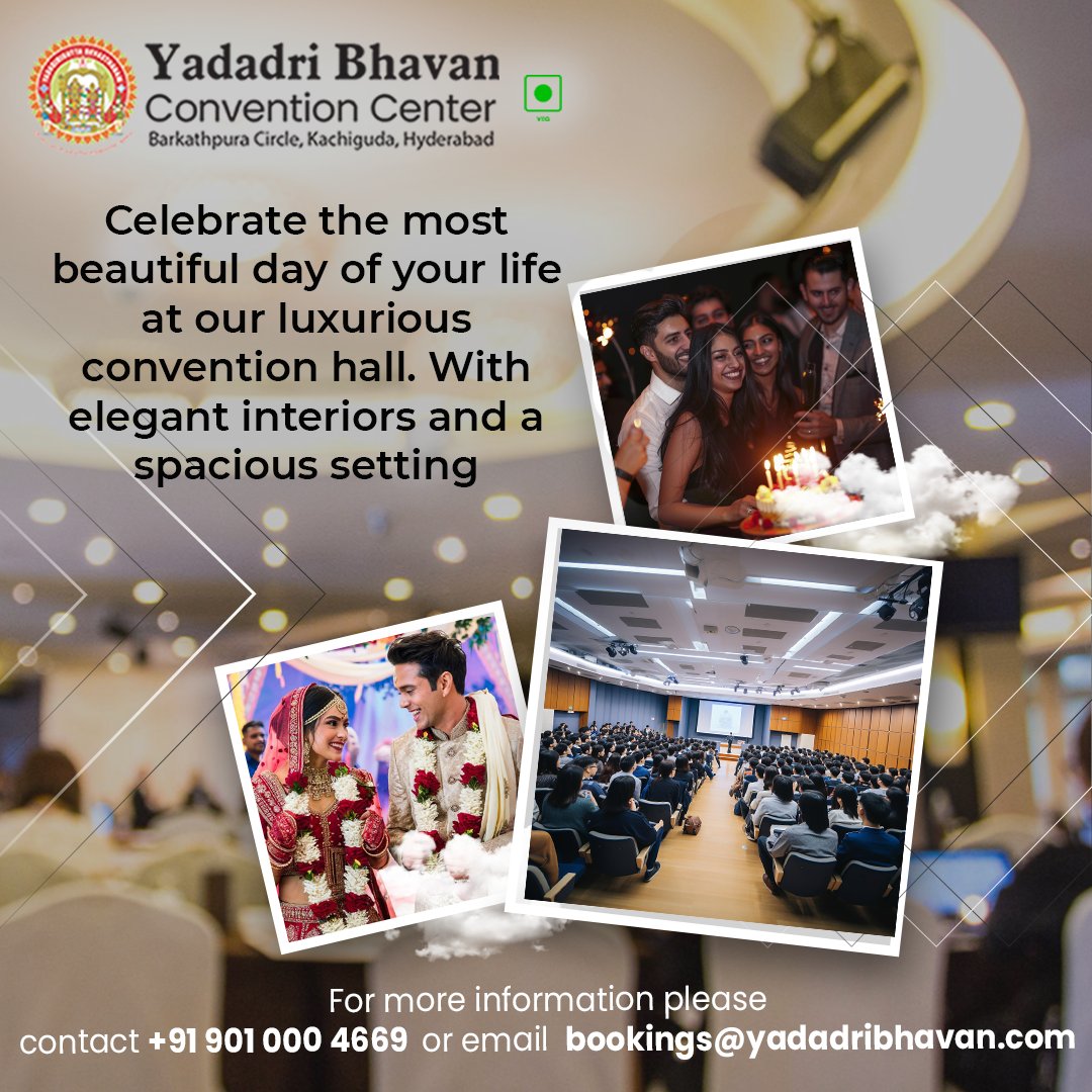 BhavanKaly77852's tweet photo. Make your special moments unforgettable at Yadadri Bhavan Convention Center. [
📍 Barkathpura Circle, Kachiguda, Hyderabad
📞 +91 901000 4669

#YadadriBhavan #DreamWeddingVenue #BeginYourForever #MandapamMagic #FamilyEvents #FunctionHall #PureVegConvention #WeddingVenue https://t.co/eLTTbll9Qv