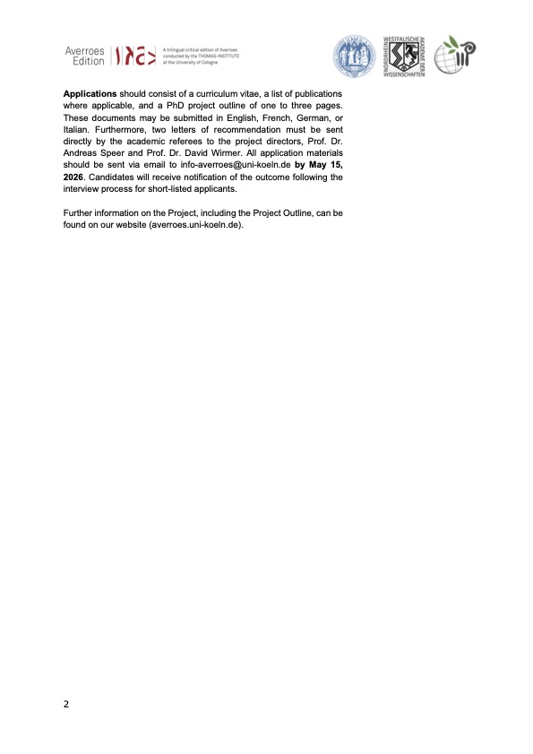 lamartirec's tweet photo. We’re hiring a #PhD student (3 years) at the Thomas-Institut, University of Cologne, for the Averroes Edition project.Focus: Averroes, Arabic #philosophy, or its Hebrew/Latin reception. MA + Arabic or Hebrew or Latin required. Deadline: May 15, 2026🔗 https://t.co/Cuu0cPFTvQ https://t.co/933qZlc49t