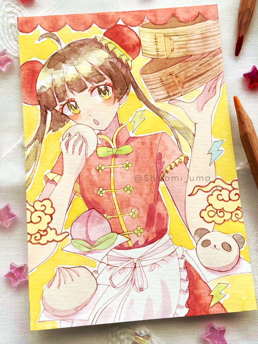 看板娘🐼🍑

#イラスト #illustration #透明水彩