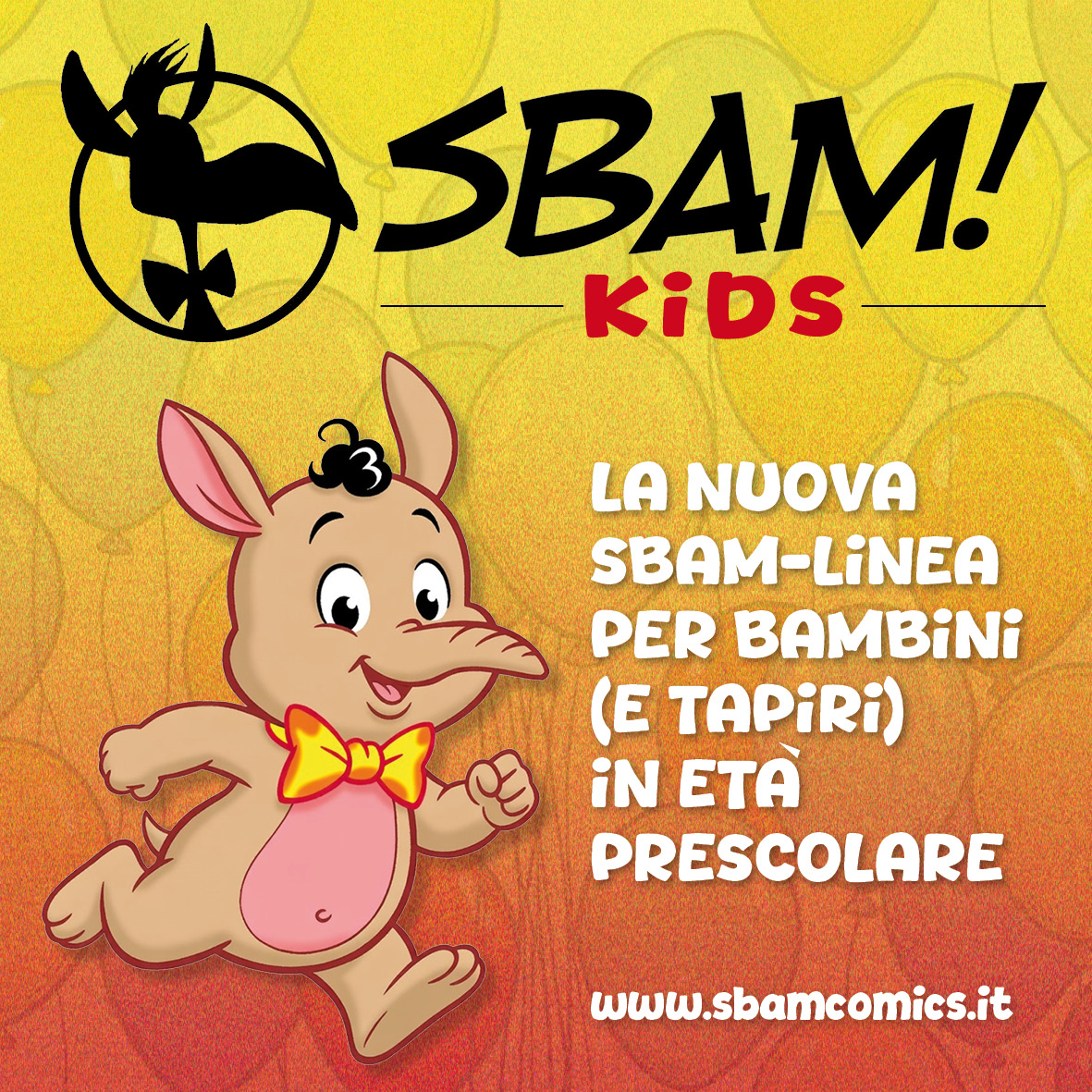 La presenteremo come si deve alla sempre più imminente SBAM! FUMETTI A COLOGNO (11-12 aprile, Cologno Monzese, MI): la nuovissima linea SBAM! KIDS, la nostra novità dedicata ai BAMBINI IN ETA' PRESCOLARE!

#ascoltailtapiro #SbamKids #FumettiaCologno