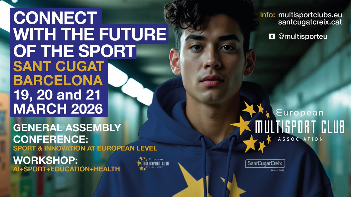 SantCugatCreix's tweet photo. 🇪🇺 🏟️ El futur del #multiesport es reuneix a #SantCugat!
📅 Del 19 al 21 de març, l'associació europea de clubs multiesportius @MultisportEU aplega els clubs líders d'#Europa, en una trobada centrada en la innovació, la sostenibilitat i la transformació digital de l'esport. https://t.co/mpDZQt49XB